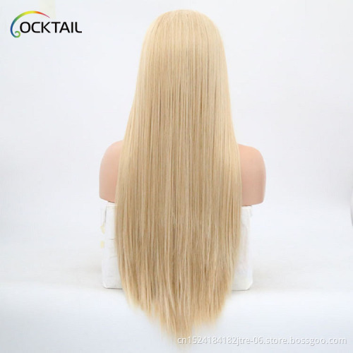 Long hair lace front blonde synthetic wig, factory directly sale blond wig for white women